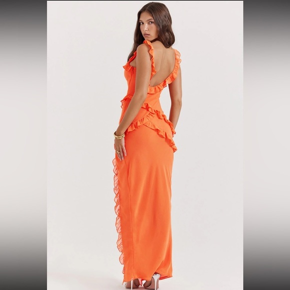 HOUSE OF CB 'Pixie' Flame Orange Ruffle Maxi Dress /Size XS-US 2-4 - Picture 2 of 8